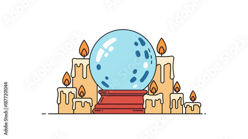 Crystal ball and candles illustration for fortune telling