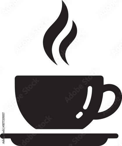 Black steaming coffee cup on saucer