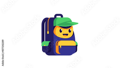 Cute Backpack Character with Cap, Smiling Face