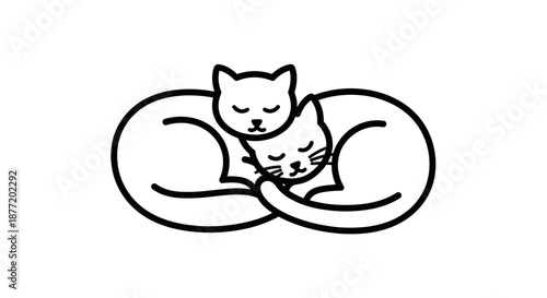 Two Adorable Cats Sleeping Together in a Line Art Style for Animal Lovers Design