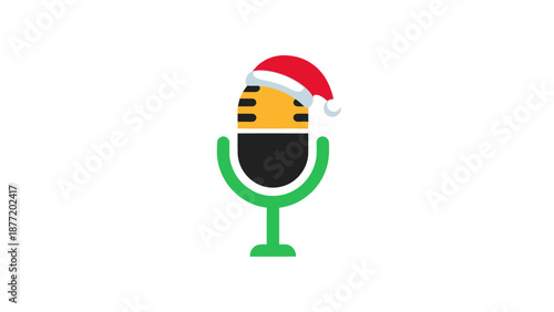 Christmas Microphone Icon with Santa Hat