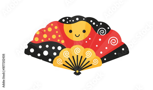 Cute flamenco fan icon Spain cartoon flat vector illustration isolated on transparent background