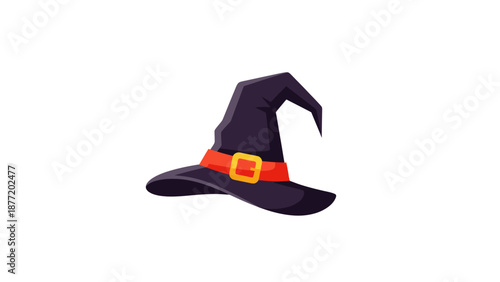 Witch Hat with Orange Band and Gold Buckle, Halloween Accessory