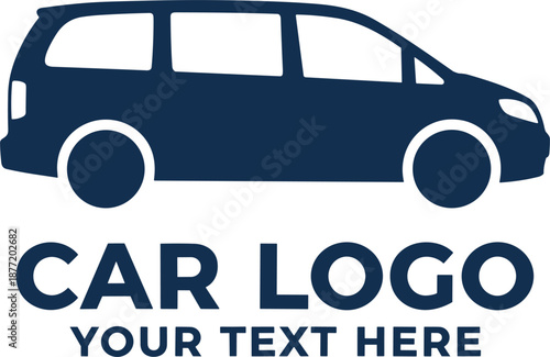 Dark blue minivan car silhouette vector logo illustration for automotive business and transportation services isolated on white background.