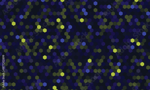 Abstract digital background featuring a vibrant pattern of blurred blue and yellow hexagons perfect for technology and data concepts