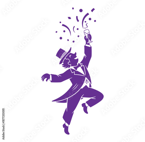 Man in suit and hat celebrating with champagne bottle  joyful party scene