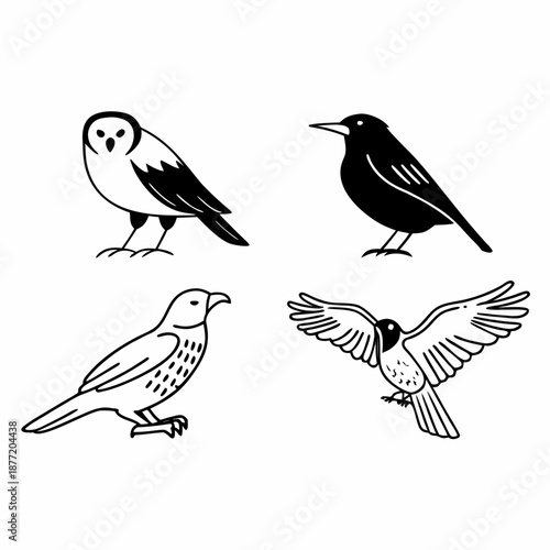 Wallpaper Mural icon set of various black and white birds, line art Torontodigital.ca