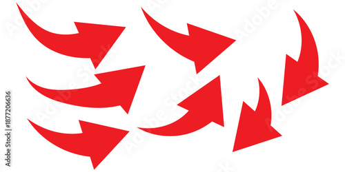 Long curved arrow icon vector. Red long arrow vector. flat style Arrow symbol. Red silhouette of long arrow isolated on white background. vector illustration on Transparent Background