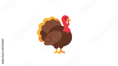 Cartoon Turkey Bird with Fan Tail, Thanksgiving Icon