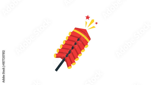 Red Firecracker Rocket with Yellow Sparklers and Stars Vector