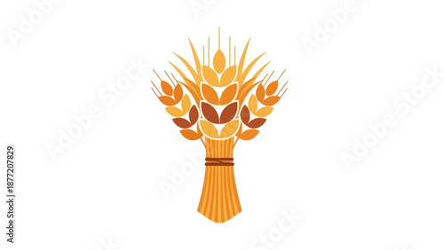Golden Wheat Stalks Tied Bundle Vector Illustration
