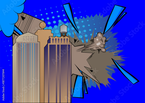 Cartoon Skyscraper, comic book buildings. Retro vector comics pop art design.