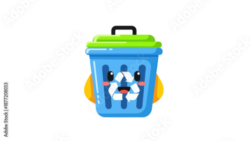 Cute Trash Can Character with Recycling Symbol