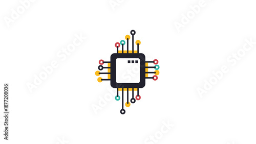 Central Processor Chip with Colorful Connections Vector