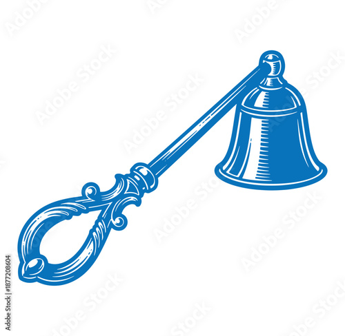 blue illustration of old fashioned bell with handle