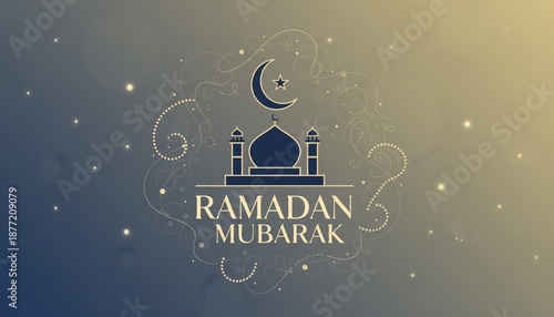 Festive Ramadan Mubarak animated greeting with glowing mosque silhouette