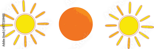 Minimal sun and orange circle vector illustration representing summer heat energy balance, solar power concept, abstract weather design background