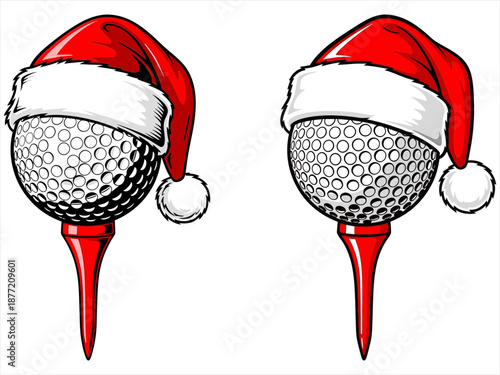 A Golf Ball Wearing Santa Hat Rests on A Tee.