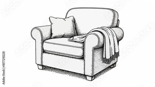 Cozy Armchair With Pillow And Blanket