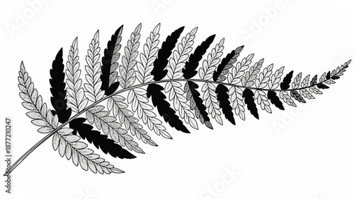 Detailed Black and White Fern Leaf