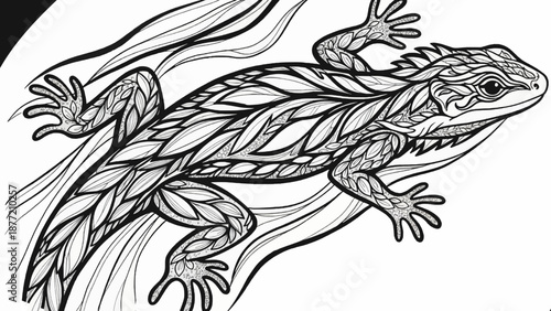 Detailed Lizard Drawing With Intricate Patterns