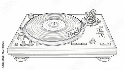 Vintage Turntable With Vinyl Record Player