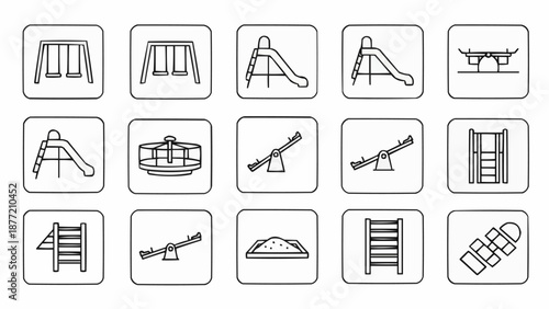 Collection of playground equipment icons in a grid.