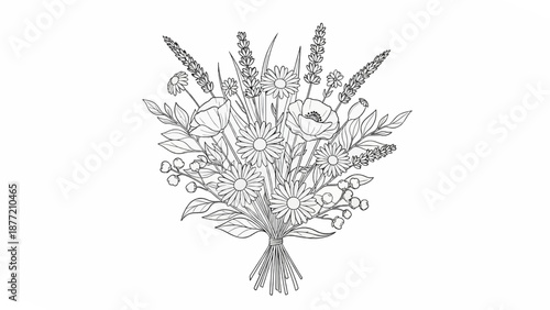 Hand Drawn Floral Bouquet Line