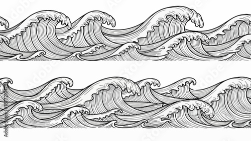 Detailed Black and White Ocean Waves Pattern