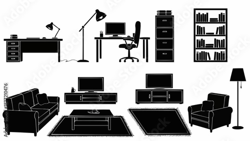 Collection of Office and Living Room Furniture Silhouettes.