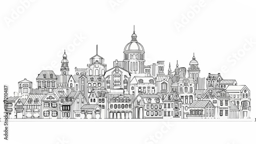 Detailed Cityscape Skyline with Historic Buildings