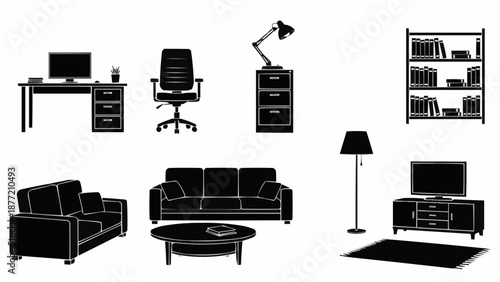 Collection of Office and Living Room Furniture Silhouettes.