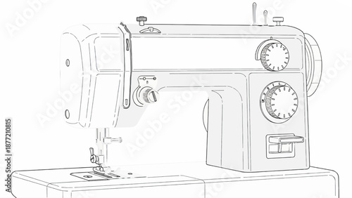 Detailed Line Drawing of Classic Sewing Machine