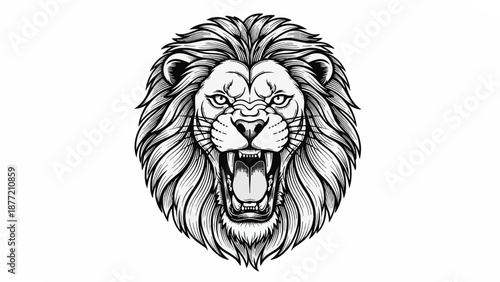Roaring Lion Head in Black and White