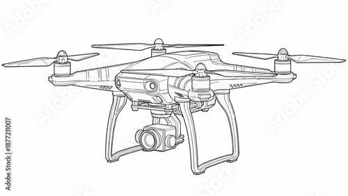 Detailed Line Drawing of a Quadcopter Drone