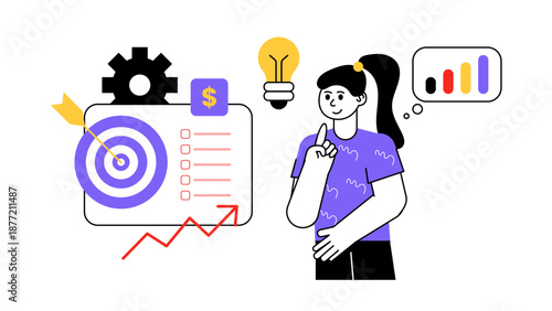 Person contemplating goals, ideas, and a rising trend. Perfect for business, motivation, success concepts in presentations, articles.