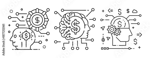 Modern line art concepts for AI-driven financial intelligence and wealth