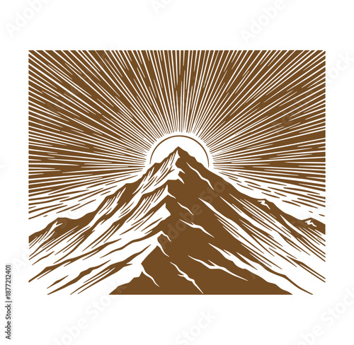 Mountain landscape with sun rising behind peak  scenic view of mountain range at sunrise