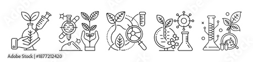 Line Art Illustrations of Plant Biotechnology and Agricultural Research