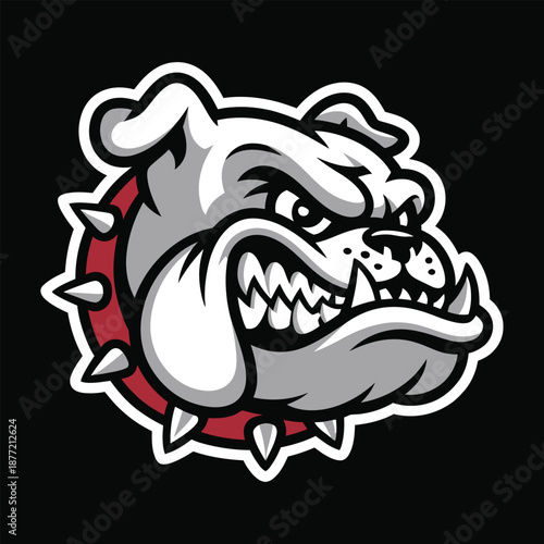 Cartoon angry bulldog head with spiked collar graphic design element icon