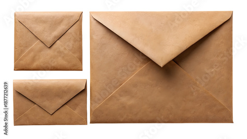 Three brown envelopes of different sizes are arranged on a black background.