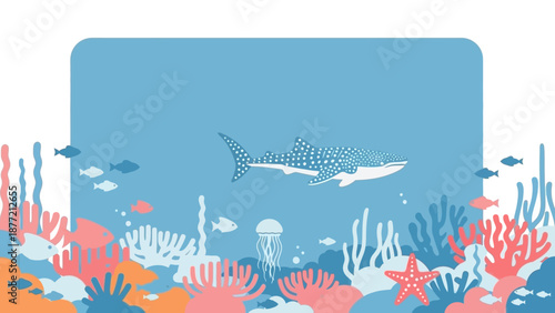 Colorful underwater scene with coral and marine life.