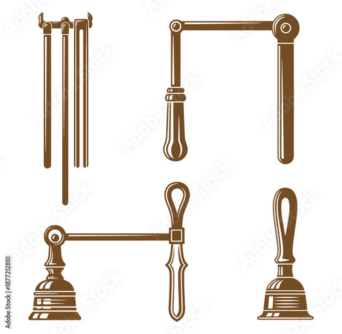 Vintage style metal lamp holders and pipe fittings on white background