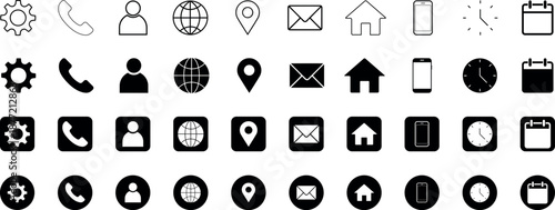 business card and website icon set. contact information icons containing name, location, phone, email and web address symbol. transparent png and vector illustration.