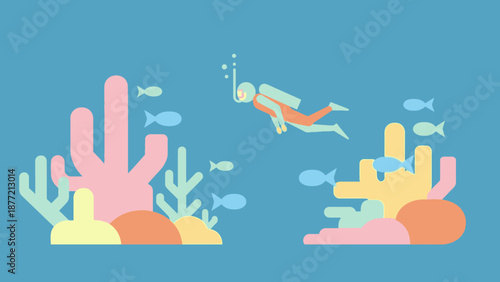 Underwater Scene with Scuba Diver and Coral Reef.
