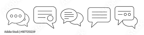 Various black outline speech bubble and chat icon designs isolated on white