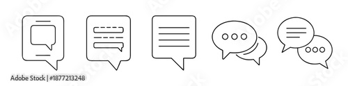 Simple outline communication icons featuring speech and chat bubbles
