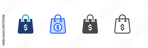 Shopping Bag icon multiple style collection. Vector illustration.