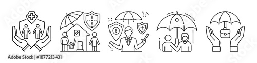 Isolated set of line icons for insurance and protection services