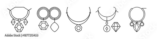 Collection of elegant line art necklace and pendant icons on white